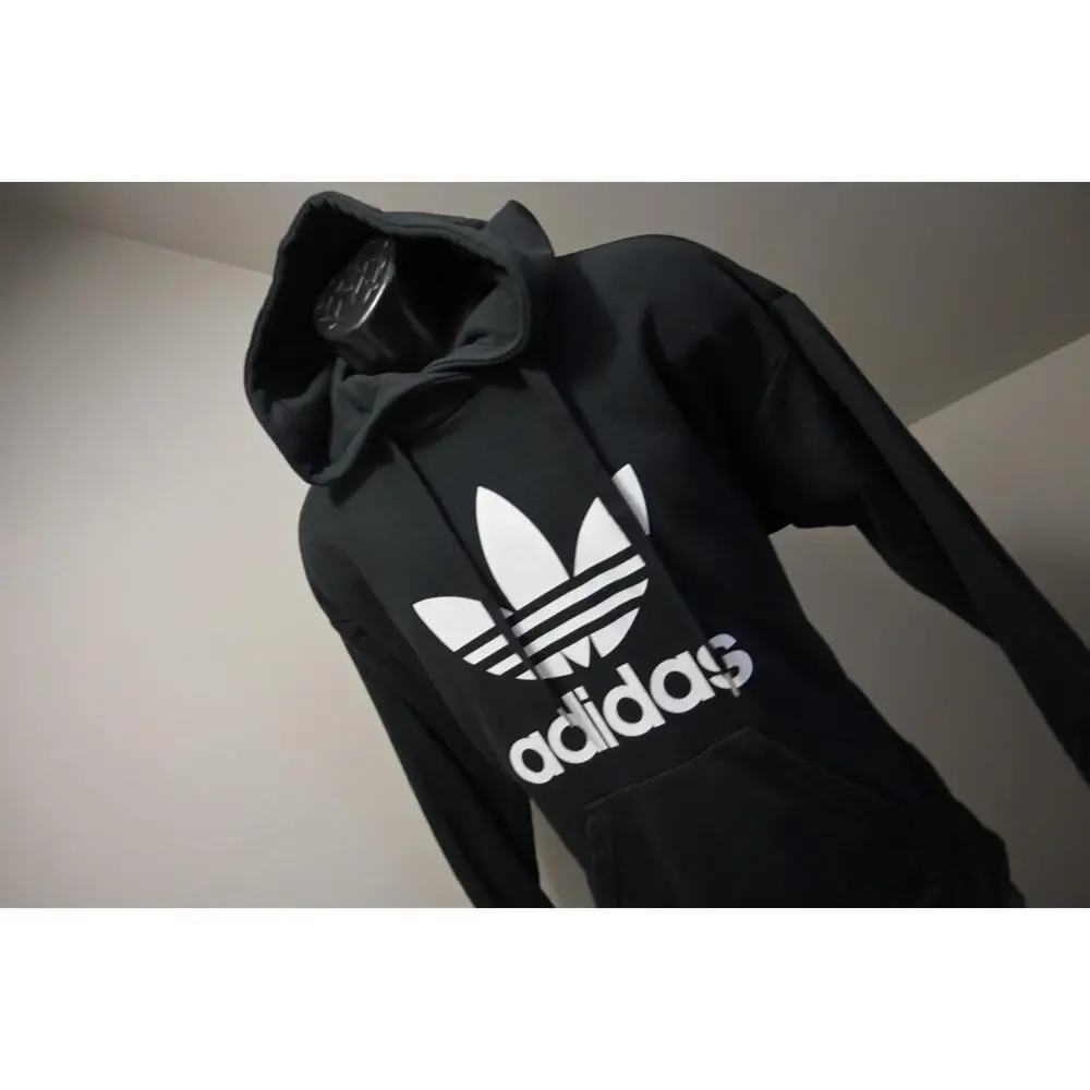 Adidas Hoodie Pull Over Black Cotton Blend Athletic‎ Sweater Mens Size Small
